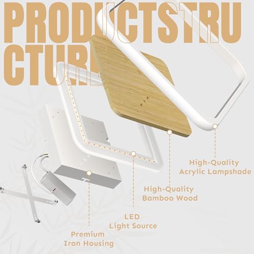 Modern Ceiling Light 21.2in Squares Spliced Bamboo Bedroom Lights for 3000-6000K Led Light Fixtures Ceiling Mount 53W Dimmable Ceiling Light with Remote Ceiling Lamps for Living Room Study - Image 3