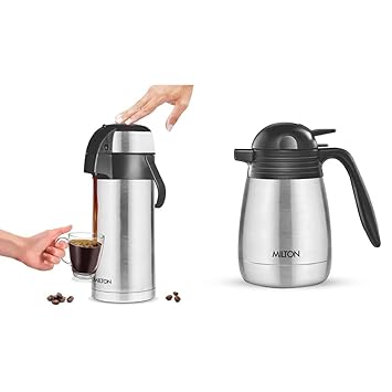 Milton Beverage Dispenser 3500 Stainless Steel for Serving Tea and Coffee, 3.58 Litre, Silver + Milton Thermosteel Carafe Flask Tea/Coffee Pot Tea/Coffee Pot, 1000 ml, Silver