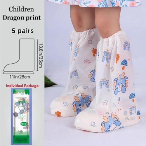 Image of MAKABEE 10 Pcs Waterproof Rain Shoe Covers for Children, Plastic Boot Protectors with Non-Slip Bottom, Dinosaur Pattern Blue