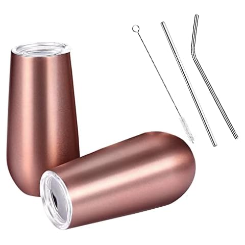 2 Stück Sektgläser Edelstahl Champagnergläser Roségold Champagner Tasse Weinglas mit Deckel 170 ml Isolierte Kupferbecher Wein Champagner Becher Cover