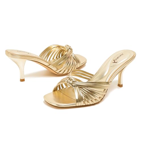 Image of vivianly Heeled Sandals for Women Kitten Heel Square Open Toe Sandals Backless Slip-On Mule Shoes Wedding & Leisure