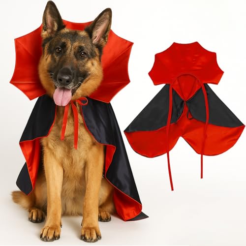 Dog Vampire Costume, Dog Halloween Costume with Stand-Up Collar, Halloween Costumes for Dogs Small Medium Cat Pet Puppy Cloak Cape Cosplay Party, Black and Red