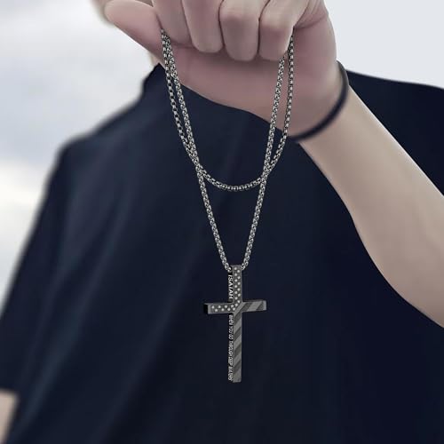 Cross Necklace for Men, Christian Religious Jewelry Gifts for Men Birthday Graduation Christmas Baptism Confirmation Communion Cross Stainless Steel Chain Gift 22+2 Inches3