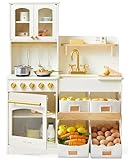 Tiny Land Play Kitchen for Kids with Enhanced Storage – Modern Toddler Kitchen Playset with Stove, Sink & Accessories, Organized Wooden Toy Kitchen, Ideal for Toddlers