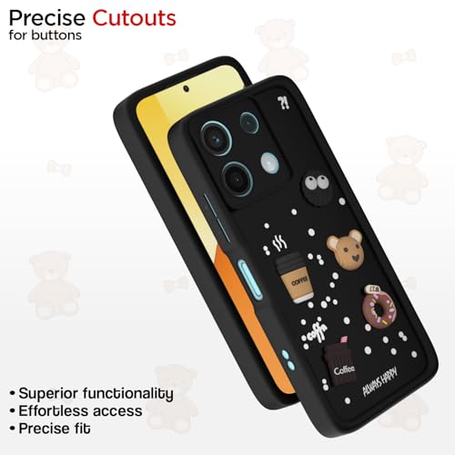 Image of Pikkme Back Cover for Redmi Note 13 5G | Cute Fun Cartoon 3D Bear Silicone Full Body Protection Bumper Cover (Black)