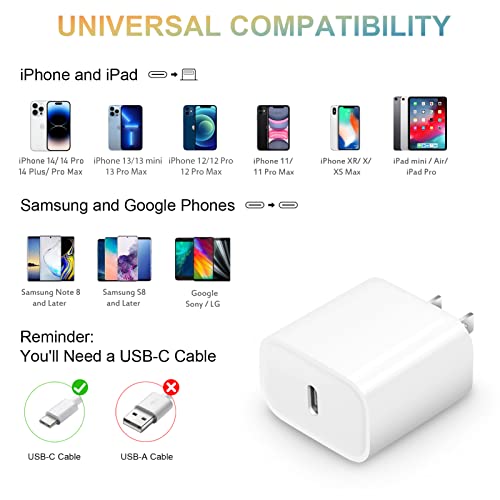 [2 Pack] Iphone 14 Charger Block【Apple Mfi Certified】 Usb C Wall Charger Block 20W Pd Power Adapter For Iphone 14/14 Pro/14 Pro Max/14 Plus/13/12/11, Ipad Pro, Google Pixel 7/6/5/4/3, Samsung Galaxy #TOP2