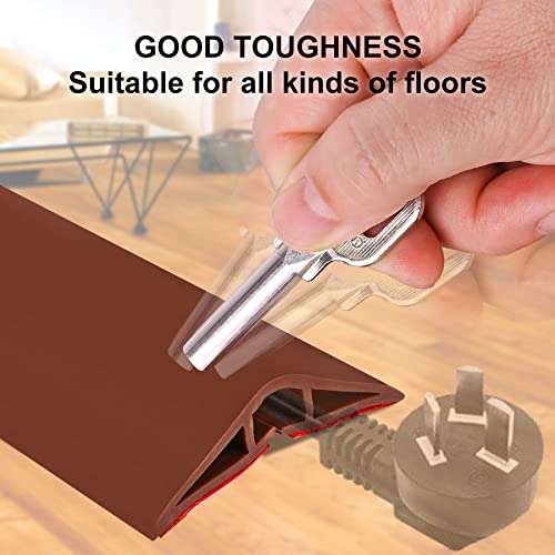 Image of 10Ft Floor Cord Cover Brown Silicone Cable Protector Easy to Install Wire Organizer and Hider for Home, Office, Garage (Brown-3m)