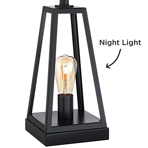 Franklin Iron Works Kacey Modern Table Lamps 25 1/4" Tall Set Of 2 With Usb Charging Port Nightlight Dark Metal Led Black Faux Silk Shade For Bedroom Living Room House Home Desk Bedside Nightstand #TOP7