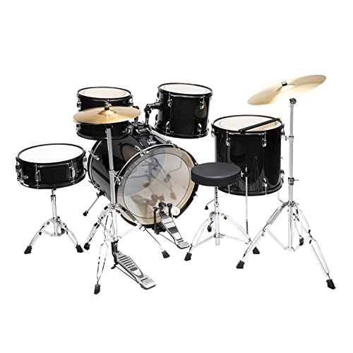 Ktaxon 5-Piece Adult Drum Set, 22 Inch Full-Size Drums Kit With Cymbal Stands, Hi-Hat Stand, Sticks, Drum Pedal, Stool & Floor Tom For Beginner Teens Student (Black) #TOP1
