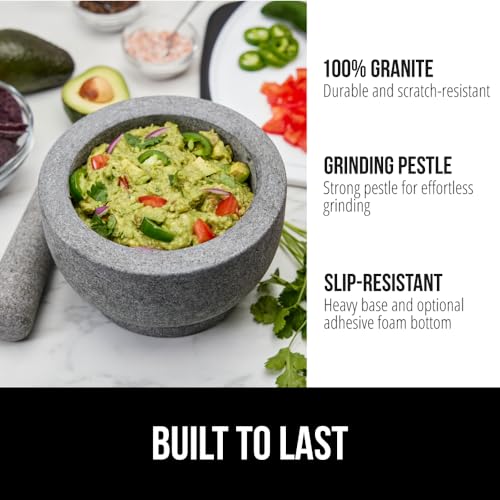 GORILLA GRIP 100% Natural Granite Stone Mortar and Pestle Set, 2 Cup, Non-Scratch Base, Heavy Duty Unpolished Molcajete Guacamole Salsa Bowl, Grind Seeds, Herbs, Pills, Kitchen Lab Muddler, Gray by GORILLA GRIP - Image 2