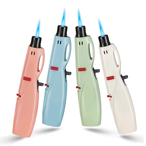 Image of Wanbro 4 Pack of Jet Lighter, Windproof & Adjustable Flame, with Visible Window & Safety Lock, Long Butane Gas Refillable Lighters for Candle, Grill, Camping (NO GAS)