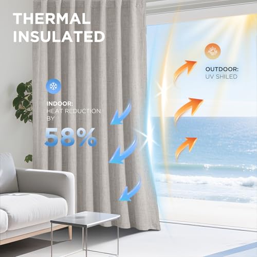 Joydeco 100% Blackout Curtains Linen Style Premium Off White Pencil Pleat Curtains 52x63 Inch 2 Panels, Thermal Insulated for Bedroom and Living Room - Image 4