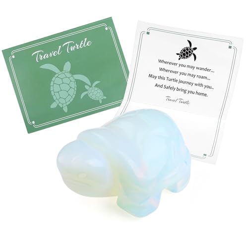 QINJIEJIE Opal Crystal Travel Turtle Figurines for Travelers Best Travel Gifts for Women Men Healing Crystals Sea Turtle Lovers Office Desk Decor Good Luck Gifts for Traveling Abroad