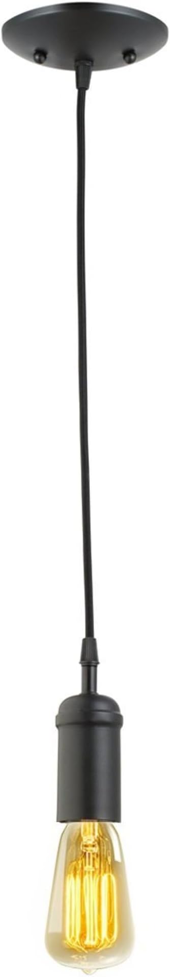 64906 1-Light Pendant, Matte Black, Black Woven Fabric Cord, E26 Base Socket, Kitchen Island, Café, Decorative, Ceiling Hanging Light Fixture, Modern, Vintage, Bulb Not Included