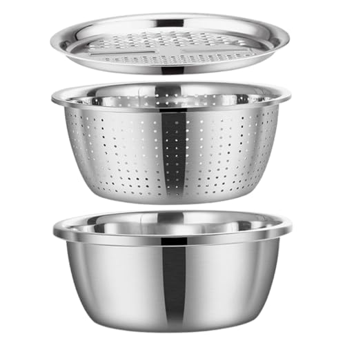 NUOLUX 多機能ステンレス製野菜ストレーナー 大型厚手リム耐変形 サラダボウル グレーター 千切り カッター 水切りザル 家用キッチン用