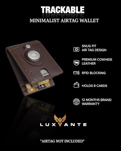True Minimalist Slim wallet for men - Thin Front pocket leather wallet with airtag holder RFID blocking bifold card wallet for men - holds upto 8 cards No money clip wallet | Gifts for men.4
