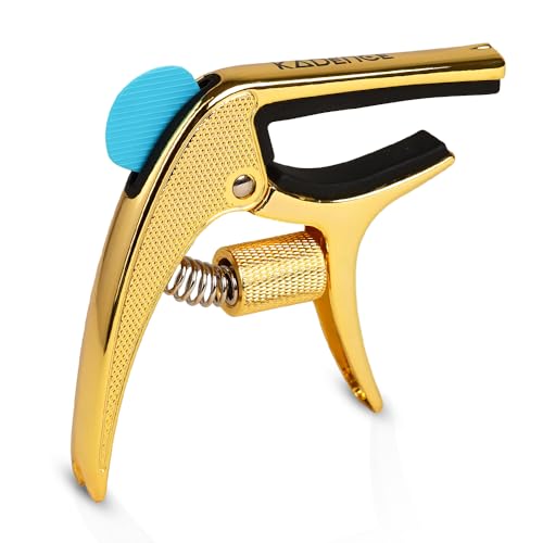 Image of Kadence CAP-S01GD Touring Series Professional 3-in-1 Guitar Capo | Quick-Change Aluminium Alloy Capo with Adjustable Tension, Pick Holder & Bridge Pin Remover | For Acoustic & Electric Guitars | Gold