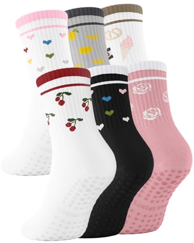 Image of Aoliks 6 Pairs Pilates Grip Socks for Women, Non-slip Yoga Athletic Socks for Barre Ballet Barefoot Workout Hospital