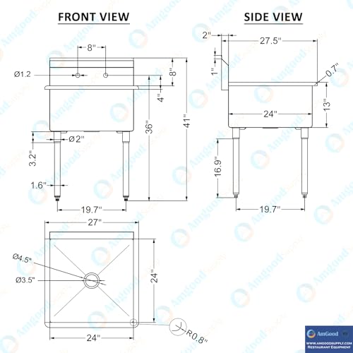 Image of 27 in x 27 1 /2 in. Stainless Steel Utility Sink With Faucet. 24 in. x 24 in. x 13 in Bowl. NSF
