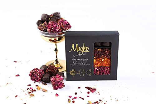 Mughe Gourmet Luxury Turkish Delight Assorted 360g/13Oz- 4 Varieties: Dark Chocolate, Rose, Saffron, Zereshk with Pomegranate Flavor - Prestigious Lokum Gift Box - Perfect for Special Days - Image 5