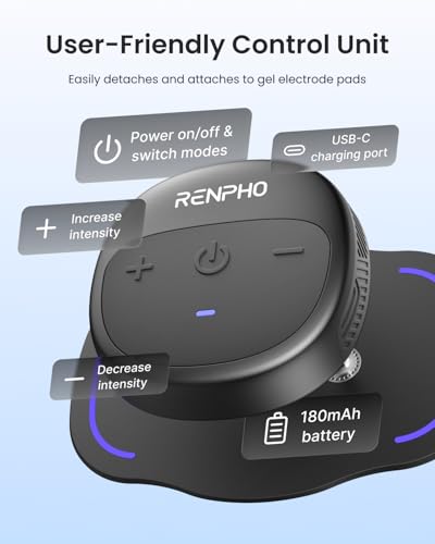Image of RENPHO Wireless TENS Unit Muscle Stimulator, Portable EMS Muscle Stimulator Machine, Rechargeable TENS Machine Muscle Relaxer for Back, Waist, Shoulders, Legs, 4 Gel Electrode Pads