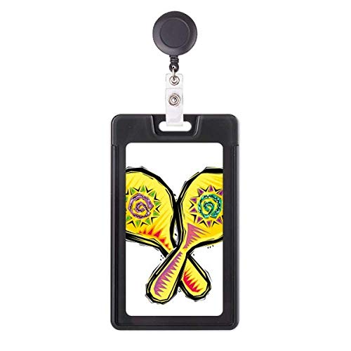 Portacredenciales de carrete retráctil con diseño de raqueta amarilla mexicana y funda de tarjeta