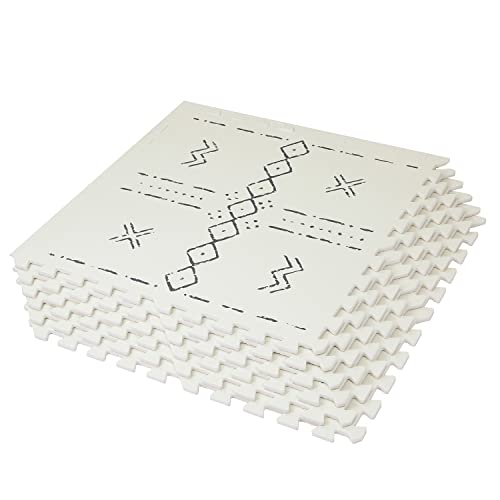 Clevr Extra Large Interlocking Eva Foam Baby Play Mat Soft Stylish Non-Toxic Kids Toddler Play Floor Tiles Mats With Edges 6 Pcs 6'X4' Mudcloth Style (Light Beige) #TOP2