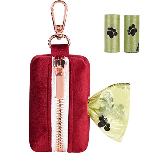 Image of ARING PET Dog Waste Bag Dispenser, Soft Velvet Doggy Poop Bags Holders Attach to Any Leashes, Portable Washable Christmas Pet Waste Pouch Dispenser with Metal Zipper