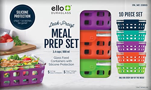 Ello Duraglass Glass Food Storage Meal Prep Containers - Bowls With Silicone Sleeve And Airtight Durable Tritan Lids, 10 Piece 5 Pack, Fruit Salad, 3.4 Cups #TOP6