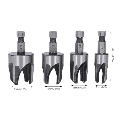 Plug Cutters Wood Drill Bit Woods Plugs Cutter Drills Hole Cutter Tapered Set 1/4in Hex Shank Claw Type Imperial Taper Cutting Tool Silver for variety of size