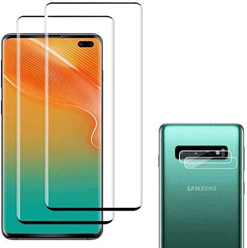 [4 Pack] Galaxy S10 Plus Screen Protector Include 2 Pack Tempered Glass Screen Protector +2 Pack Tempered Glass Camera Lens Protector,9H Hardness,HD Transparent,Scratch-Resistant for Galaxy S10 Plus