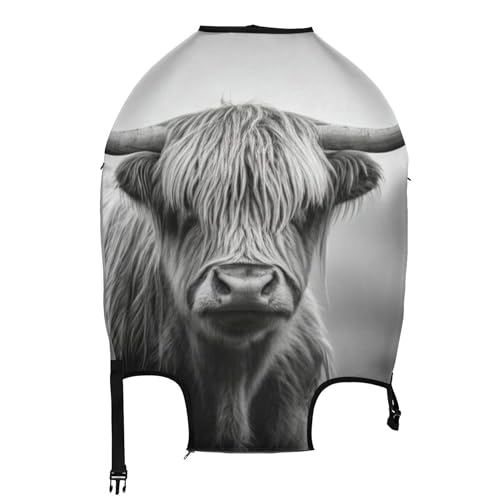 Joisal Painting Luggage Protector Custom Suitcase Covers Protection Black White Highland Cow Travel Vacation Essentials, M, Fits 22-24 Inch Case2