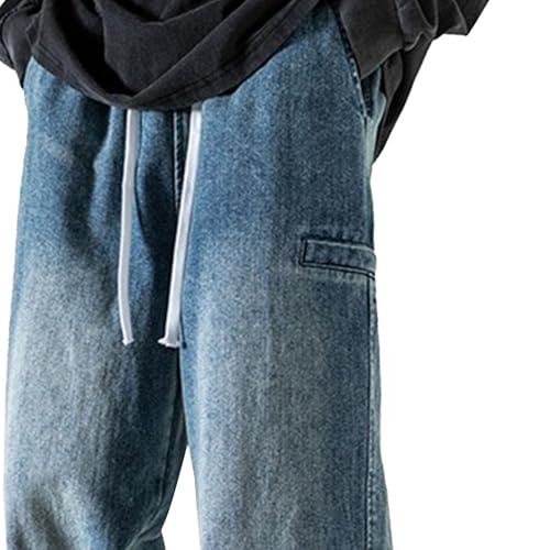 Mens Straight Leg Jeans Elastic Waist Denim Skate Pants Mens Jeans Regular Fit Hip Hop Loose Fit Denim Pants2