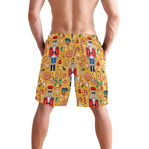 Christmas Nutcrackers Yellow Men's Swimming Trunks Cute Swim Trunks Men Hawaiian Elastic Waist Quick Dry S3