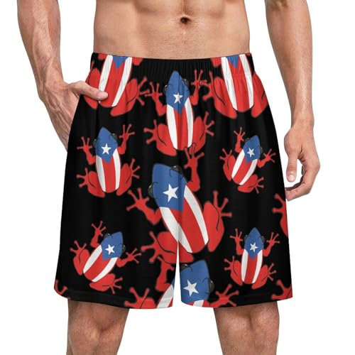 Puertorican Frog Flag Men's Satin Pajama Boxer Shorts Silk Feeling Lounge Sleep Underwear