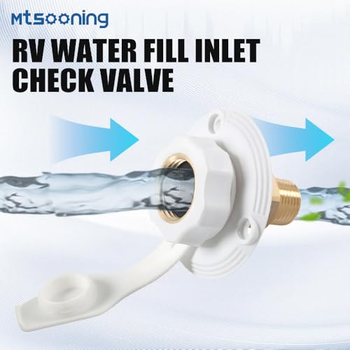 Image of RV City Water Fill Inlet with Check Valve, 3 /4 NH Female to 1 /2 NPT Male RV Water Hose Flange Brass Connector Replacement for RV Camper Motorhome Trailer Marine White