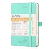 POPRUN Agenda de poche 2026 Journalier 16 x 10,5 cm - Couverture Souple en PU Cuir, 1 Page par Jour A6 petite Planner, D'Jan 2026 à Déc 2026, Signet à 2 rubans, Papier 70 g/m², Vert