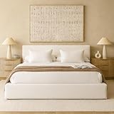 Cloud Frame Bed Washable Unzippable Upholstered Soft Foam RH White Linen Beige Taupe Black Gray Brown Cream Boucle-9 inch BoxSpring King Queen (White Linen, Queen Base)
