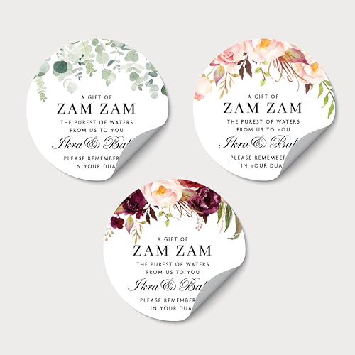Personalized Zam Zam Water Gift Labels, Islamic Event Bottle Stickers, Clear Religious Water Bottle Stickers, Round Custom Wedding Labels - WC30