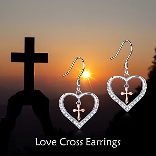 Cross Heart Earrings For Women S925 Sterling Silver Cross Earrings Heart Dangle Earrings Jewelry Gifts For Women #TOP5
