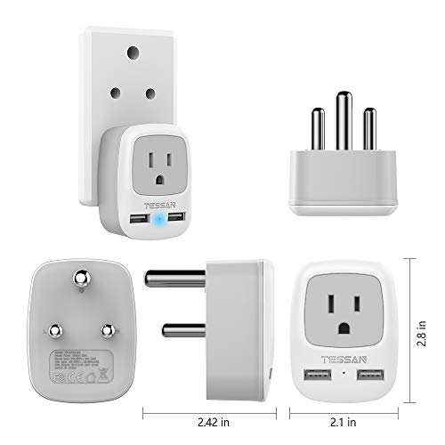 image for TESSAN South Africa Power Adapter, Grounded Travel Plug Adaptor with 2