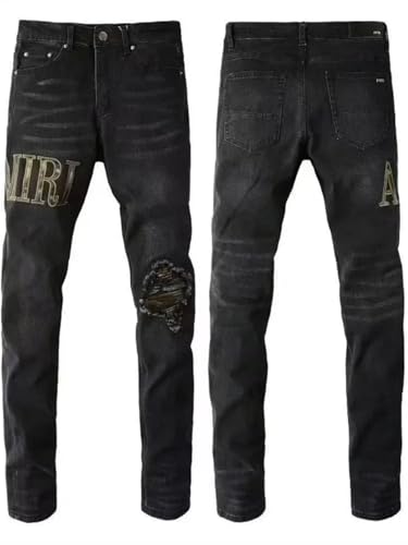 Men's Hole Straight Leg Stretch Jeans Loose Sport Comfortable Jeans3