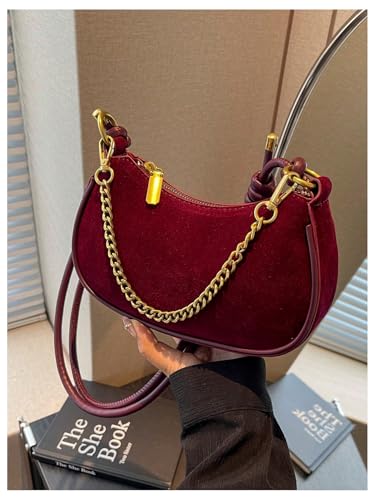 OYOANGLE Women's Suede Chain Decor Mini Shoulder Bags Zipper Clutch Purse Handbags Vintage Elegant Crossbody Bag2