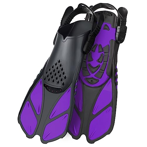 Amazqi-Swim-Fins-Snorkel-Fins-Travel-Size-Short-Adjustable-for-Swimming-Flippers-Open-Heel-Snorkeling-Diving-Fins-Fit-for-Men-Women-and-Kids