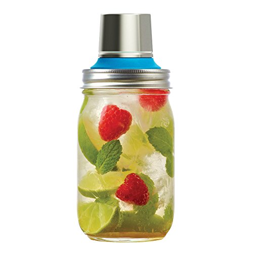 Jarware 82616 Cocktail Shaker Lid for Regular Mouth Mason Jars, Blue