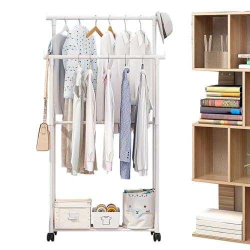 Generico Perchero multicapa – Perchero doble, zapatero y sombreros con ruedas, tendedero de barra única y doble | Organizador de ropa ajustable, organizador portátil