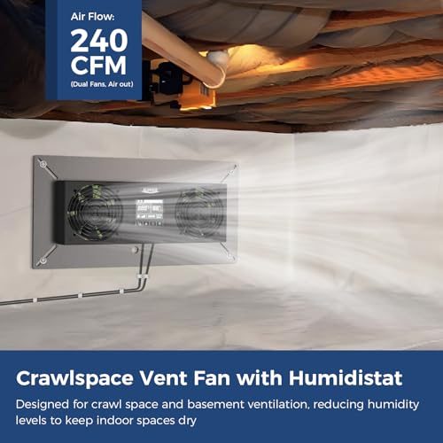 ALORAIR 240CFM Crawlspace Ventilation Fan, with Temperature Humidity Controller Timing Cycle Speed Control, for Attic, Garage, Shed, Crawl space, Basements (Air-out) - Thumbnail 2