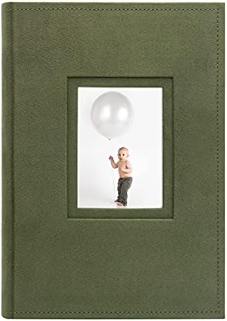 Golden State Art, Photo Album Hold 300 4x6 Horizontal Pictures with Memo for Christmas, Weddings, Holidays, Engagements, Vacations, Family ( 3 per Page,Suede Cover,Color Green)