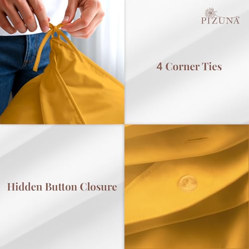 Image of Pizuna 100% Cotton Duvet Cover Double Bed, 400 Thread Count Long Staple Cotton Sateen Weave Quilt Cover 90X100 Inch, Comforter Cover King Size Double Bed with 4 Corner Ties, Honey Gold