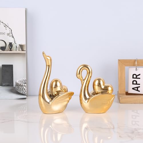 Figuras Decorativas de Cisnes de Cerámica Doradas miniatura 7